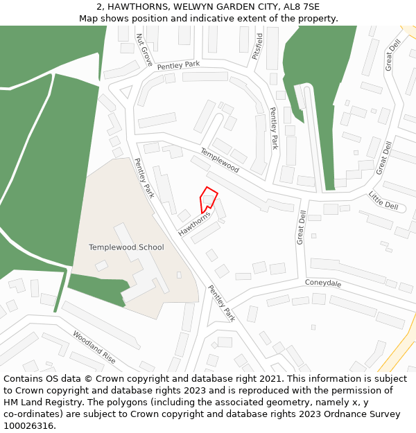 2, HAWTHORNS, WELWYN GARDEN CITY, AL8 7SE: Location map and indicative extent of plot