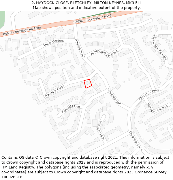 2, HAYDOCK CLOSE, BLETCHLEY, MILTON KEYNES, MK3 5LL: Location map and indicative extent of plot