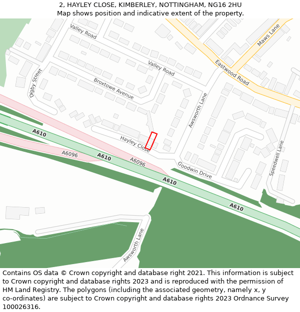 2, HAYLEY CLOSE, KIMBERLEY, NOTTINGHAM, NG16 2HU: Location map and indicative extent of plot