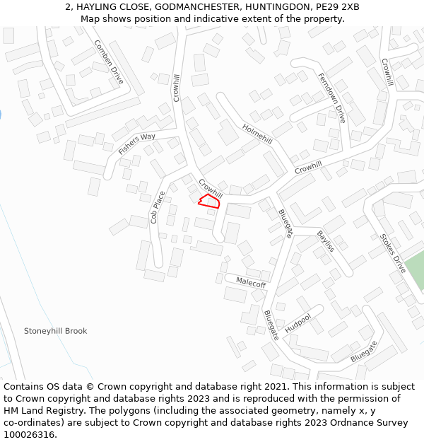 2, HAYLING CLOSE, GODMANCHESTER, HUNTINGDON, PE29 2XB: Location map and indicative extent of plot