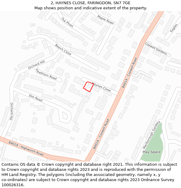 2, HAYNES CLOSE, FARINGDON, SN7 7GE: Location map and indicative extent of plot