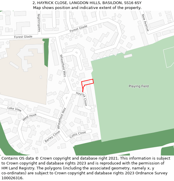 2, HAYRICK CLOSE, LANGDON HILLS, BASILDON, SS16 6SY: Location map and indicative extent of plot