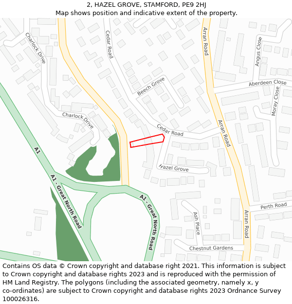 2, HAZEL GROVE, STAMFORD, PE9 2HJ: Location map and indicative extent of plot