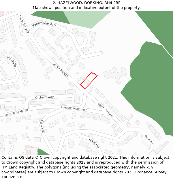 2, HAZELWOOD, DORKING, RH4 2BF: Location map and indicative extent of plot