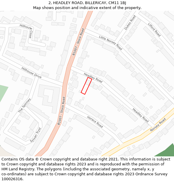 2, HEADLEY ROAD, BILLERICAY, CM11 1BJ: Location map and indicative extent of plot