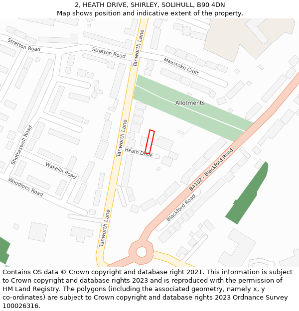 2, HEATH DRIVE, SHIRLEY, SOLIHULL, B90 4DN: Location map and indicative extent of plot