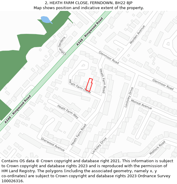 2, HEATH FARM CLOSE, FERNDOWN, BH22 8JP: Location map and indicative extent of plot