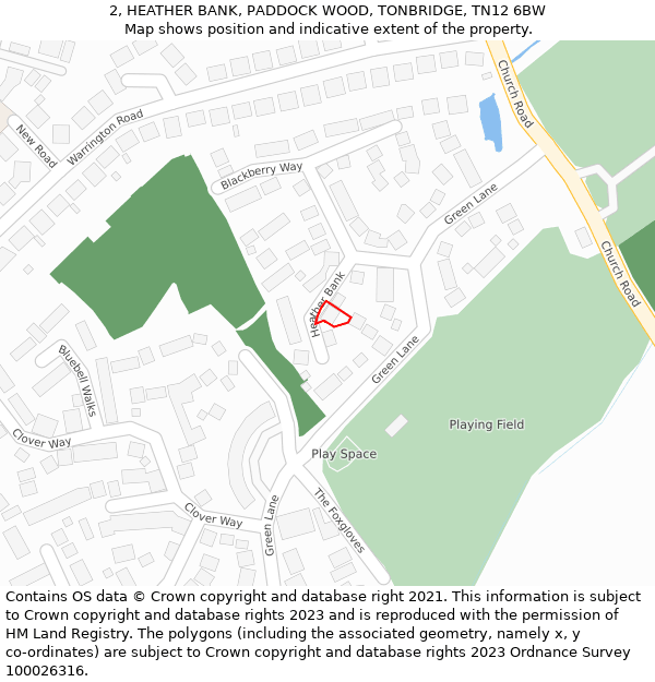 2, HEATHER BANK, PADDOCK WOOD, TONBRIDGE, TN12 6BW: Location map and indicative extent of plot