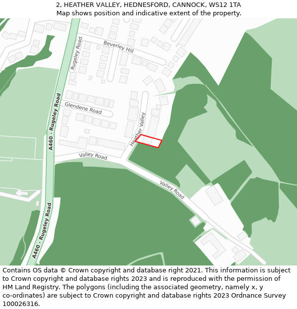 2, HEATHER VALLEY, HEDNESFORD, CANNOCK, WS12 1TA: Location map and indicative extent of plot