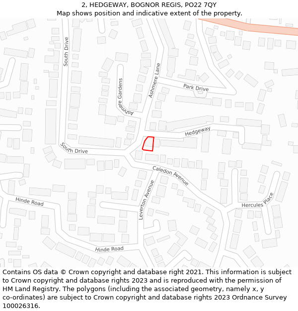 2, HEDGEWAY, BOGNOR REGIS, PO22 7QY: Location map and indicative extent of plot