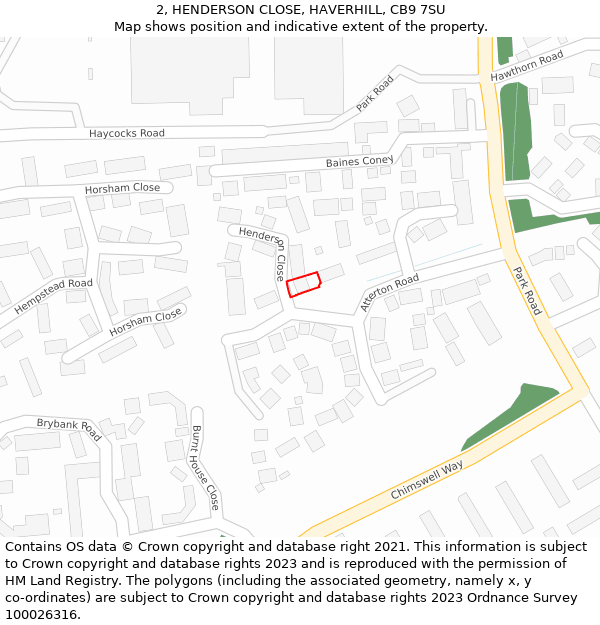 2, HENDERSON CLOSE, HAVERHILL, CB9 7SU: Location map and indicative extent of plot