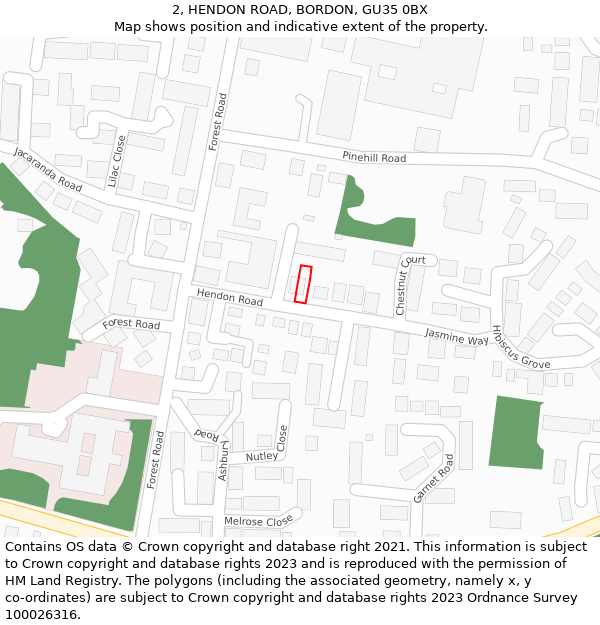 2, HENDON ROAD, BORDON, GU35 0BX: Location map and indicative extent of plot