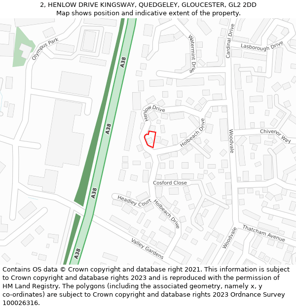 2, HENLOW DRIVE KINGSWAY, QUEDGELEY, GLOUCESTER, GL2 2DD: Location map and indicative extent of plot