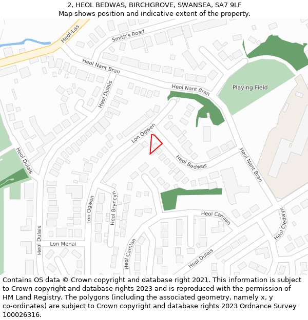 2, HEOL BEDWAS, BIRCHGROVE, SWANSEA, SA7 9LF: Location map and indicative extent of plot