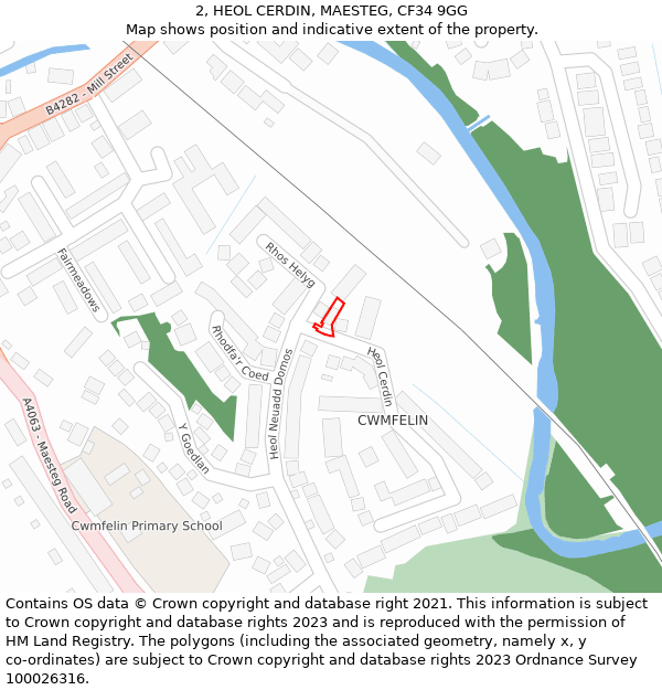 2, HEOL CERDIN, MAESTEG, CF34 9GG: Location map and indicative extent of plot