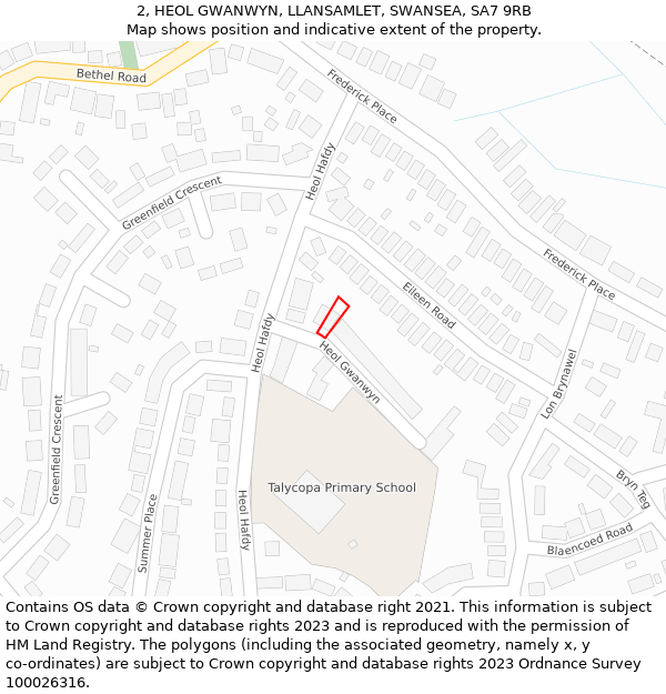 2, HEOL GWANWYN, LLANSAMLET, SWANSEA, SA7 9RB: Location map and indicative extent of plot