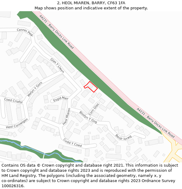 2, HEOL MIAREN, BARRY, CF63 1FA: Location map and indicative extent of plot