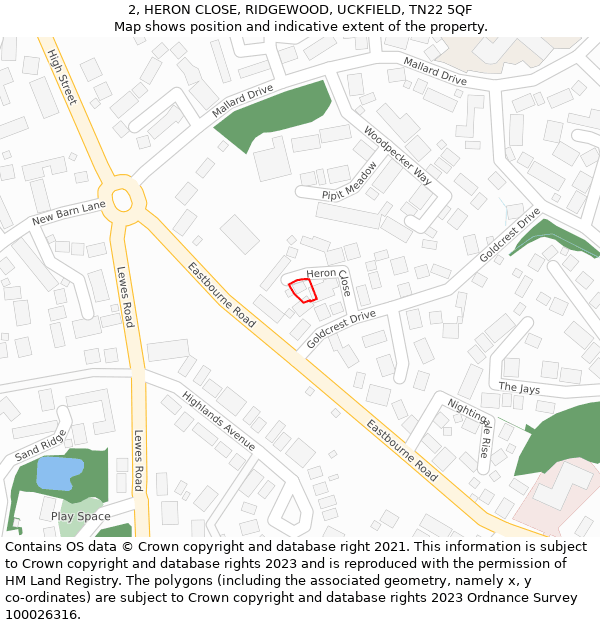 2, HERON CLOSE, RIDGEWOOD, UCKFIELD, TN22 5QF: Location map and indicative extent of plot