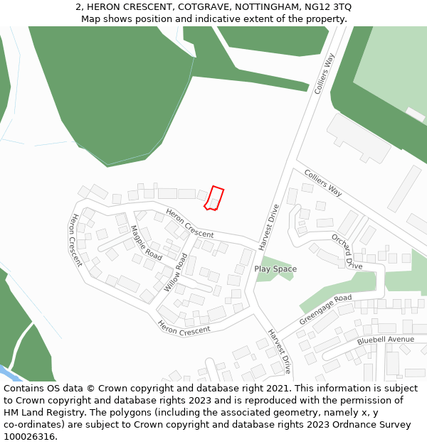 2, HERON CRESCENT, COTGRAVE, NOTTINGHAM, NG12 3TQ: Location map and indicative extent of plot