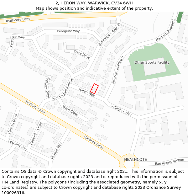 2, HERON WAY, WARWICK, CV34 6WH: Location map and indicative extent of plot