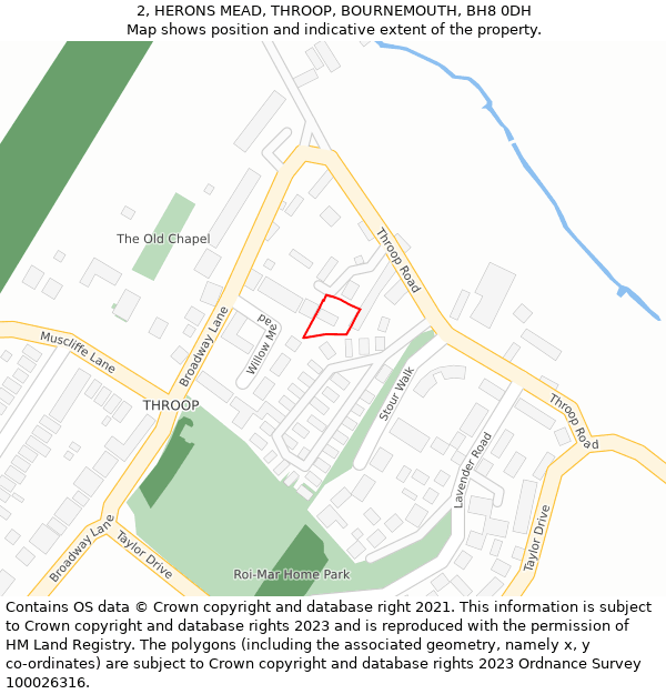 2, HERONS MEAD, THROOP, BOURNEMOUTH, BH8 0DH: Location map and indicative extent of plot
