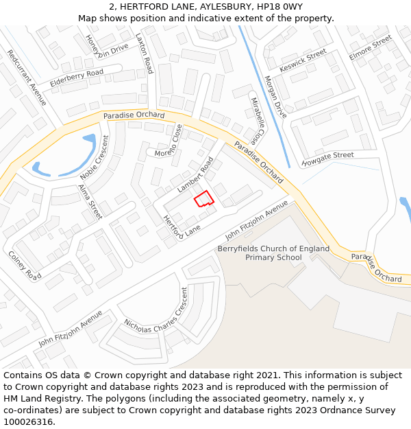 2, HERTFORD LANE, AYLESBURY, HP18 0WY: Location map and indicative extent of plot