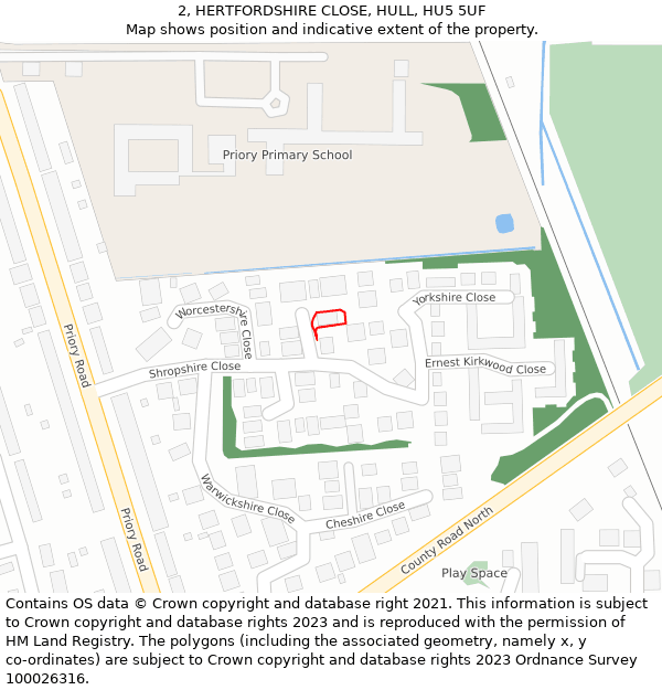 2, HERTFORDSHIRE CLOSE, HULL, HU5 5UF: Location map and indicative extent of plot