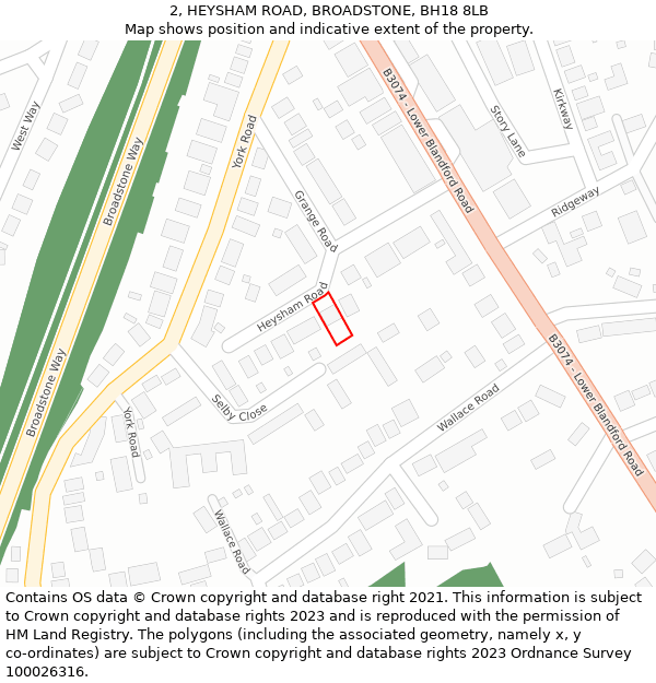 2, HEYSHAM ROAD, BROADSTONE, BH18 8LB: Location map and indicative extent of plot