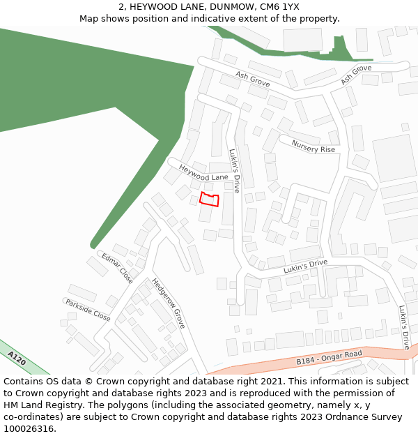 2, HEYWOOD LANE, DUNMOW, CM6 1YX: Location map and indicative extent of plot
