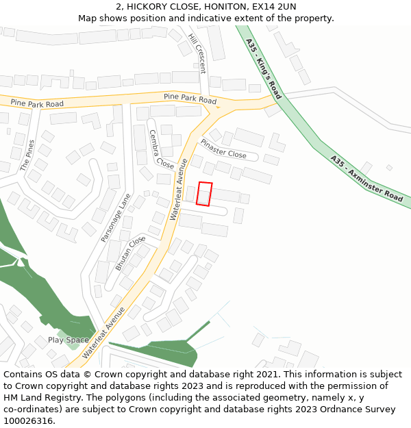 2, HICKORY CLOSE, HONITON, EX14 2UN: Location map and indicative extent of plot