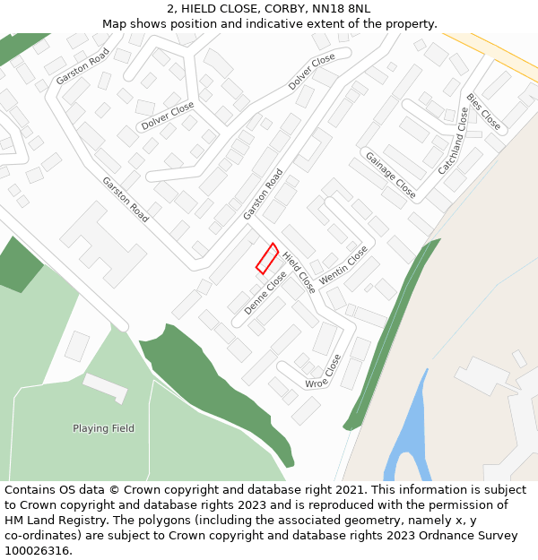 2, HIELD CLOSE, CORBY, NN18 8NL: Location map and indicative extent of plot