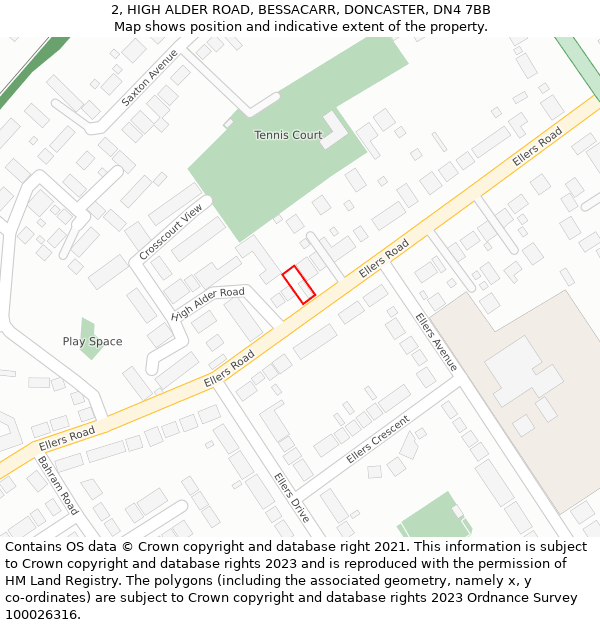 2, HIGH ALDER ROAD, BESSACARR, DONCASTER, DN4 7BB: Location map and indicative extent of plot