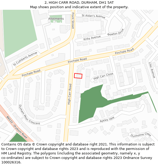 2, HIGH CARR ROAD, DURHAM, DH1 5AT: Location map and indicative extent of plot