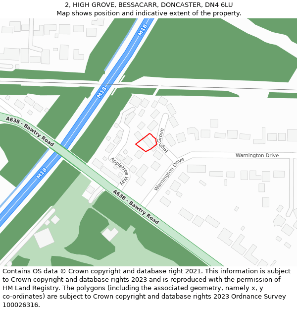 2, HIGH GROVE, BESSACARR, DONCASTER, DN4 6LU: Location map and indicative extent of plot