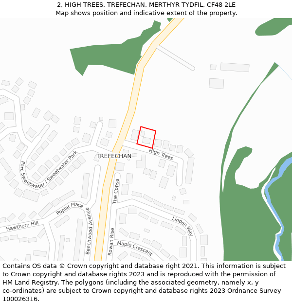 2, HIGH TREES, TREFECHAN, MERTHYR TYDFIL, CF48 2LE: Location map and indicative extent of plot