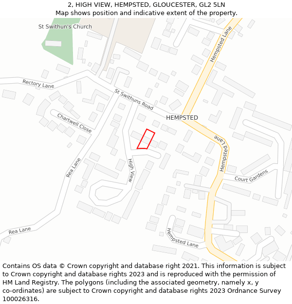 2, HIGH VIEW, HEMPSTED, GLOUCESTER, GL2 5LN: Location map and indicative extent of plot