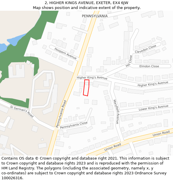 2, HIGHER KINGS AVENUE, EXETER, EX4 6JW: Location map and indicative extent of plot