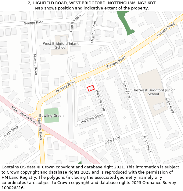 2, HIGHFIELD ROAD, WEST BRIDGFORD, NOTTINGHAM, NG2 6DT: Location map and indicative extent of plot