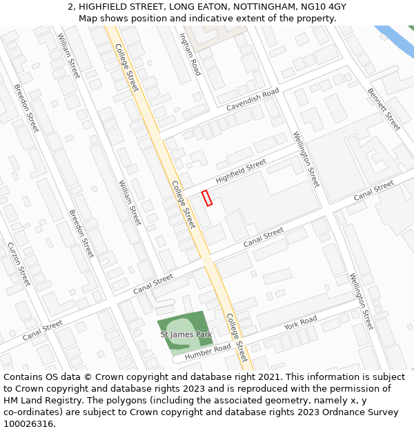 2, HIGHFIELD STREET, LONG EATON, NOTTINGHAM, NG10 4GY: Location map and indicative extent of plot