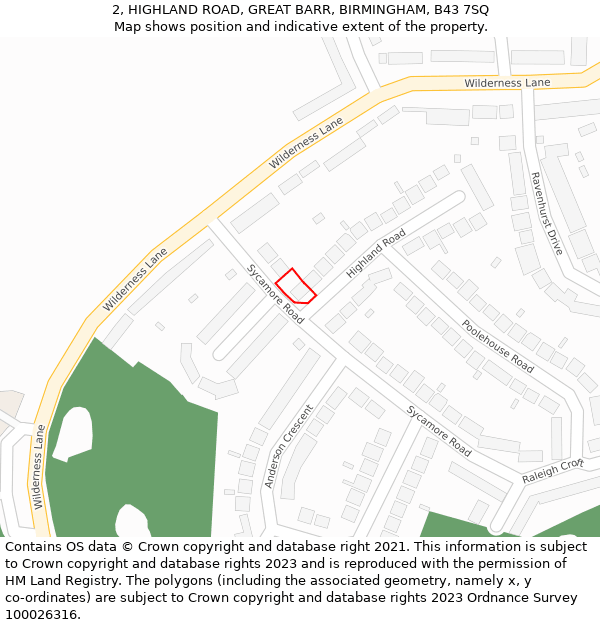 2, HIGHLAND ROAD, GREAT BARR, BIRMINGHAM, B43 7SQ: Location map and indicative extent of plot