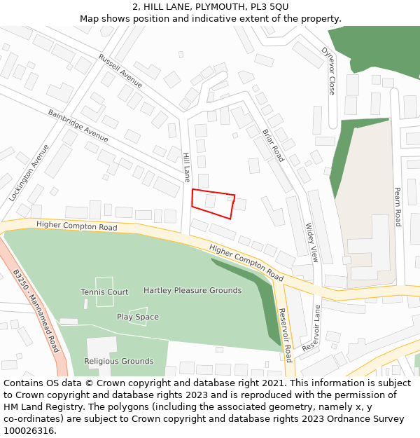 2, HILL LANE, PLYMOUTH, PL3 5QU: Location map and indicative extent of plot
