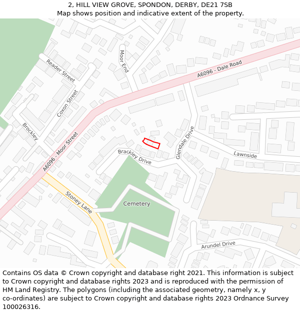 2, HILL VIEW GROVE, SPONDON, DERBY, DE21 7SB: Location map and indicative extent of plot