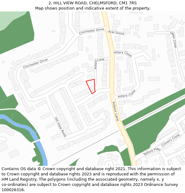 2, HILL VIEW ROAD, CHELMSFORD, CM1 7RS: Location map and indicative extent of plot