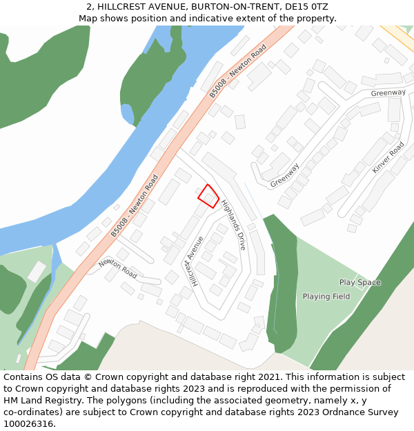 2, HILLCREST AVENUE, BURTON-ON-TRENT, DE15 0TZ: Location map and indicative extent of plot