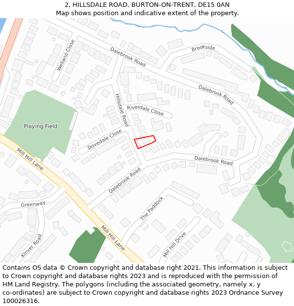 2, HILLSDALE ROAD, BURTON-ON-TRENT, DE15 0AN: Location map and indicative extent of plot