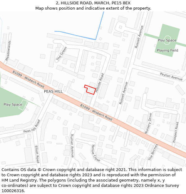 2, HILLSIDE ROAD, MARCH, PE15 8EX: Location map and indicative extent of plot