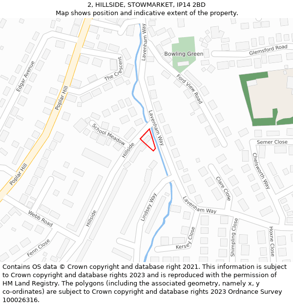 2, HILLSIDE, STOWMARKET, IP14 2BD: Location map and indicative extent of plot