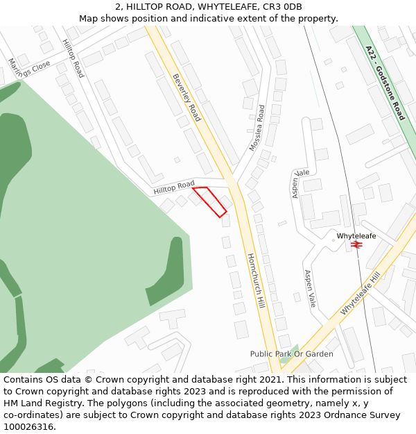 2, HILLTOP ROAD, WHYTELEAFE, CR3 0DB: Location map and indicative extent of plot