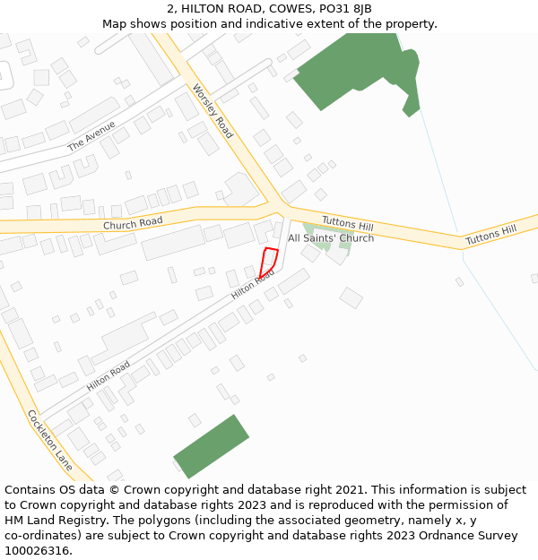 2, HILTON ROAD, COWES, PO31 8JB: Location map and indicative extent of plot