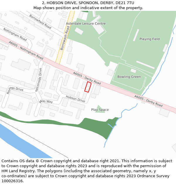 2, HOBSON DRIVE, SPONDON, DERBY, DE21 7TU: Location map and indicative extent of plot